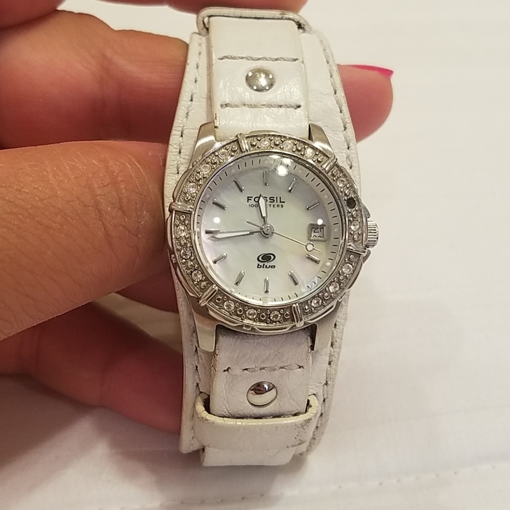 White Leather Fossil Watch